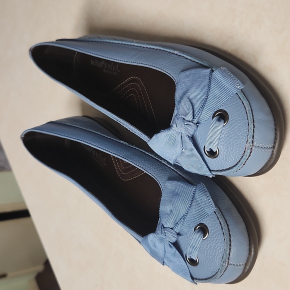 NEW Aerosoles What's What "Mating Game" Blue Leather Flat Grosgrain Bow at Vamp - Picture 11 of 11